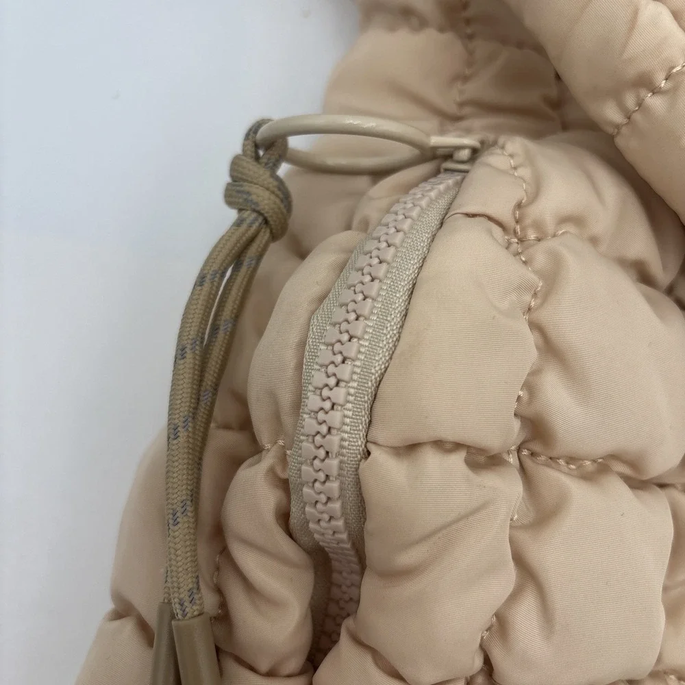 Urban Expressions Leda Quilted Square Nylon‎ Puffer Hobo Bag Purse Natural